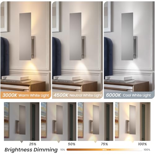 Image of Brushed Nickel Battery Operated Wall Sconces Set of Two,Dimmable Wireless Battery Wall Sconce with Remote,USB Rechargeable LED Wall Lights for Living Room Bedroom Hallway (Brushed Nickel)
