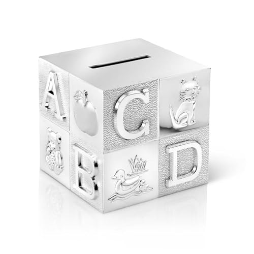 Zilverstad A6016260 Tirelire Cube Grand ABC Argenté Laqué