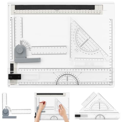 eSynic Tablero de Dibujo A4 Drawing Board 37 x 30cm Mesa de Dibujo Multifuncional con Regla Paralela Giratoria Ajustable Base Antideslizante Portátil para Estudiantes Ingenieros Arquitectos
