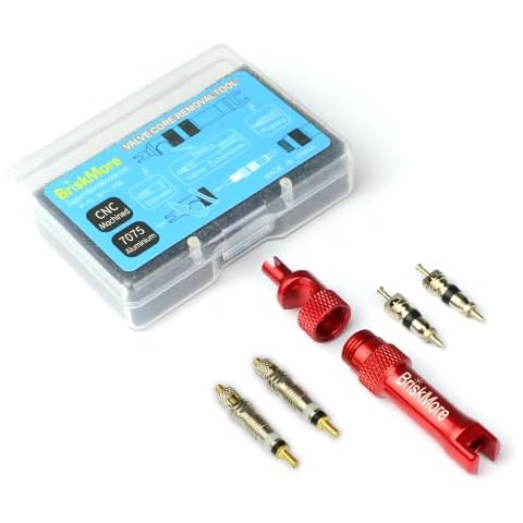 BriskMore Red Valve Core Removal Tool Kits for Bike, Valve Core Remover for Presta& Schrader Included 2 Presta&2 Schrader Replacement Valve Core,7075 Aluminum Alloy, Easy to Use&Lightweight Cover