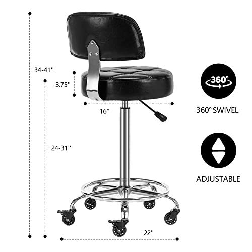 Covibrant Lockable Stool With Back And Foot Rest Ergonomic Rolling Hydraulic Adjustable Stool For Doctor Esthetician Artist Home Small Office Desk #TOP2