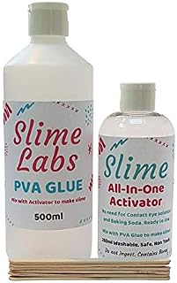 Ultimate Slime Kit For Making all Slimes- All In One Activator Formula and PVA Glue - Replaces Contact Lens Solution and Baking Soda - 500ml Glue and 250ml Activator, including 6 Lolly Sticks