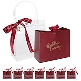 ibasenice Juego de 10 Bolsas Rojas para Obsequio de Boda y 10 Bolsas Tote de Mano Pvc, Tamaño 15,5x7x15 Cm, Cajas para Dulces y Regalos de Fiesta, Ideales para Bodas, Cumpleaños y