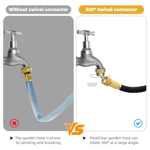 Image of 2 Pack All-Metal Garden Hose Adapter, Swivel 3 /4 inch GHT Hose Protector, Brass | Male Female Thread, Flexible Pipe Kink Protector, Dual Rotation, Female to Male, Outdoor Faucet Compatible