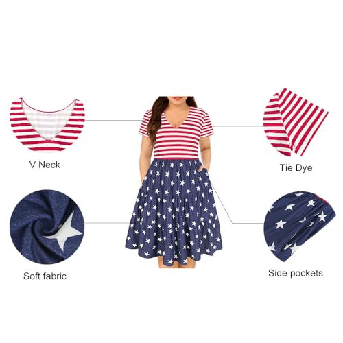 Image of RITERA Plus Size Dresses for Curvy Women Summer Spring Womens Dress V Neck Short Sleeve Casual Dress with Pockets XL-5XL