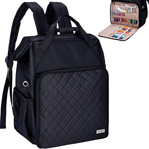 HOMEST Crochet Bag Organizer, Large Capacity Yarn Storage, Knitting Bag for Carrying Projects, Crocheting Hooks, Suppliers, Needles and Accessories, Black