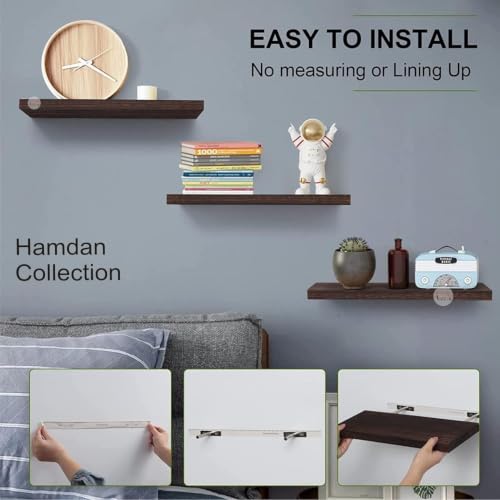 Image of Hamdan Collection Floating Shelves, 24 Inch Wall Shelf Set of 2, Rustic Wood Shelves for Wall Storage, Wall Mounted Wooden Display Shelf for Bathroom Bedroom (Brown 17, S3 17 Inch B)