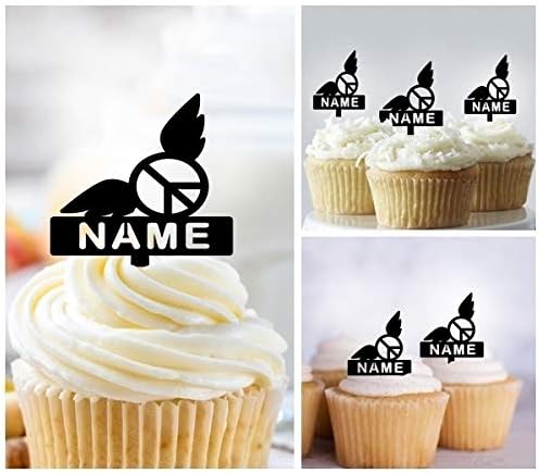 TA0625 Peace Wings Silhouette Party Wedding Birthday Acrylic Cupcake Toppers Decor 10 pcs with Personalized Your Name
