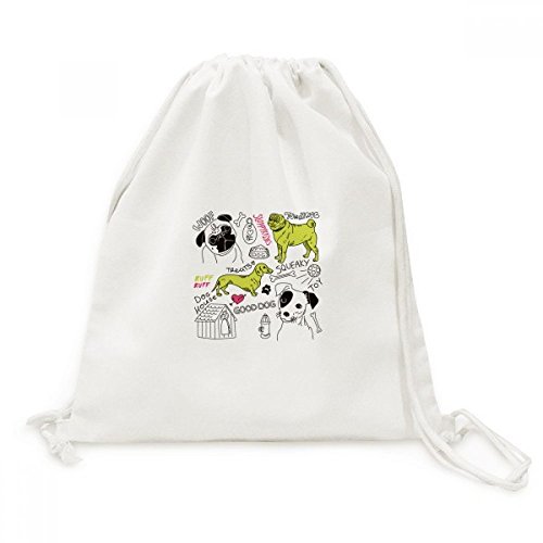 Sac a dos cordon toile leger au motif de bande dessinee de chien amusant et colore