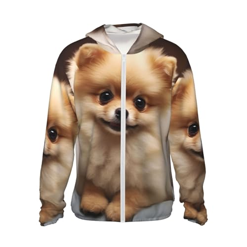 UPF 50+ Light Jacket Full Zip Sun Protection Hoodie for Women Men Long Sleeve Cute Pomeranian Dog Sun Shirts Black