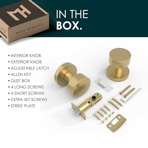 Mega Handles Buena Passage Door Knobs - 1 Pack Reversible Interior Door Knobs, Heavy Duty Passage Gold Door Knob for Closet & Hallway, No Lock, Fits All Standard Door Sizes - Satin Brass by Mega Handles - Image 6