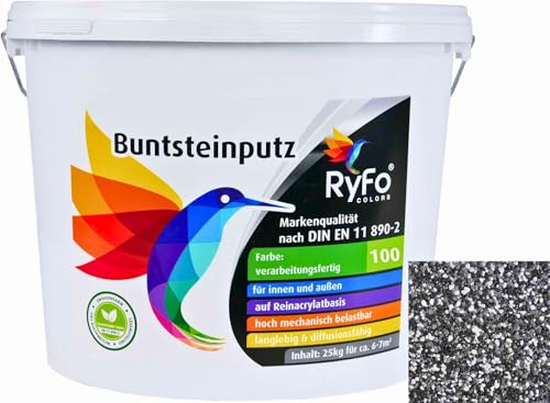 RyFo Colors Buntsteinputz Classic Line 100 schwarz/grau/weiß 25kg - weitere Farbtöne und Größen wählbar Fertigputz für innen und außen Sockelputz Mosaikputz