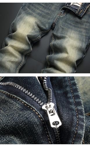 Vintage Mens Jeans Retro Washed Elastic Slim Fit Ripped Men Casual Denim Pants Trousers3