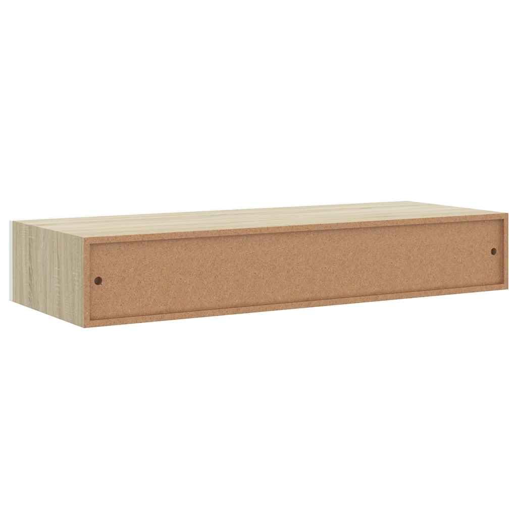 Estante de Pared con cajón de MDF (Roble y Blanco, 60 x 23,5 x 10 cm), Mobiliario Estanterías Estantes y estanterías, Marrón, 5kg