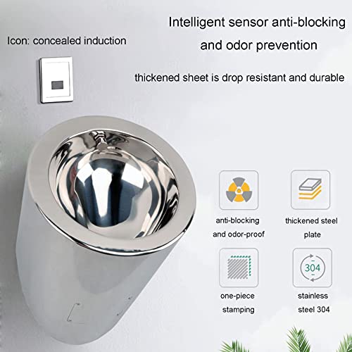 OTQEFTN Stainless Steel Intelligent Sensor Flushing Urinal,Wall Hung Urinal Hidden Smart Sensor Flushing Household Funnel Men's Urinal