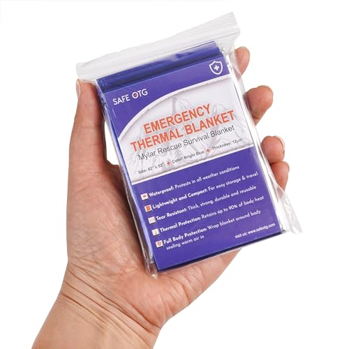 Image of 4 Pack Emergency Mylar Thermal Blankets Blue Foil Space Blanket for Outdoor Hiking Camping Car First Aid Travel Gear Equipment Survival Kit Supplies, B04-B, Full
