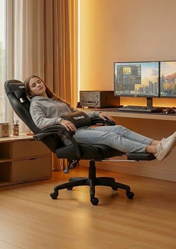 Image of Ergonomic Gaming Chair with Adjustable Recline, Footrest & Lumbar Support - High-Back PU Leather Office & Gaming Chair for Home, Work & Gaming