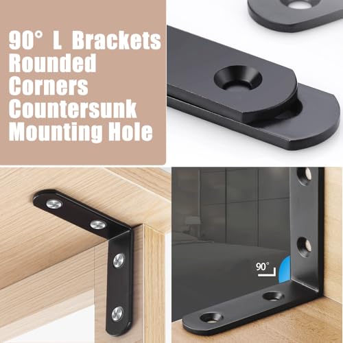 Image of 10-Pack Stainless Steel L Brackets, Metal Angle Bracket, Corner Brackets, Corner Braces, Furniture Connector Support Brackets with Screws for Wood Furniture Chairs Desk Garden (L Shape Black 10pcs)