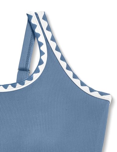 Image of Qaoerde Girls Swimsuit One Piece Swimsuits Solid Color Bathing Suit Colorful Contrast Trim Adjustable Straps Swimwear 9-16Y
