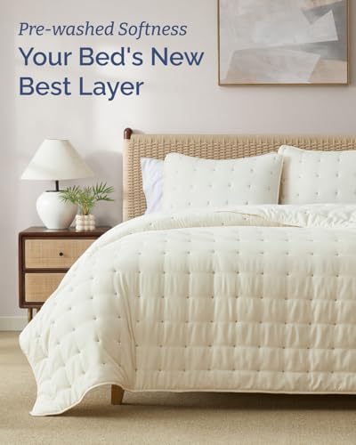 Image of Quilts King Size - Bedspread for King Size - Lightweight Comforter Set - Quilt Bedding Set for All-Seasons - Ultra Soft, Breathable & Comfy - Summer Coverlet with 2 Pillow Shams - 106 inch x 96 inch, Cream
