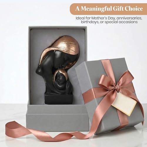 Image of Kuber Industries 4x6 Inch Mother Child Sculpture for House Warming Gift | Resin Mom & Baby Love Idol /Showpiece for Home DecorLiving Room /Desk | Black & Golden