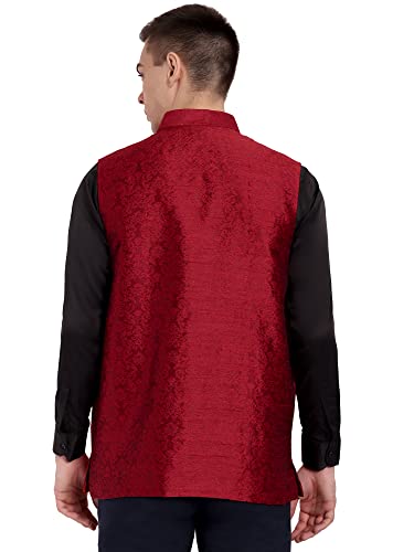 Image of SKAVIJ Mens Embellished Ethnic Wear Nehru Jacket Floral Printed Formal Waistcoat Regular Fit (Medium,Red)