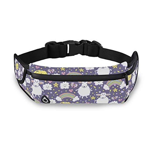 NOLYXICI El patrón más lindo con arco iris cordero luna estrellas arcos corazones y nubes,Riñonera viajes correr ciclismo camping senderismo al aire libre senderismo hombres y mujeres