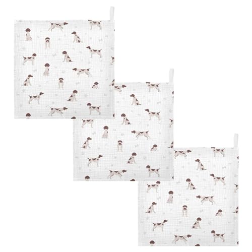 Image of vvfelixl Baby Cotton Washcloths German Shorthaired Pointer Infants Bath Towel for Unisex Puppy Face Towels for Newborn, Natural Baby Wipes Delicate Skin, 11.8 X 11.8 inch, one sizex3