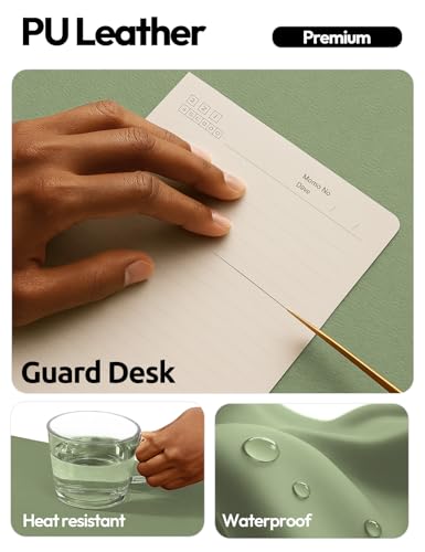 Image of YSAGi Leather Desk Protector, Office Mat, Large Mouse Mat, Non-Slip PU Leather Blotter, Laptop Desk, Waterproof Writing Pad for Office and Home (Bamboo Green, 35.4 inch x 17 inch)