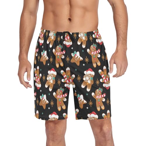 Vdsrup Mens Pajama Shorts Gingerbread Man Sleep Shorts Men Christmas Cookies Pajama Bottoms With Pockets Drawstring Lounge S