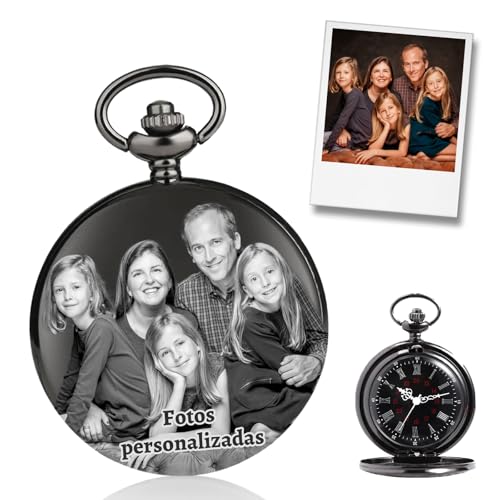QSZ Reloj de Bolsillo Hombre Personalizado Grabado Foto Texto Relojes de Bolsillo Vintage para Adecuado para Regalos de Padre Esposo Nieto y Padrinos de Boda (Reloj Bolsillo 2)