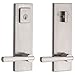 Baldwin Spyglass Single Cylinder Front Door Handleset Featuring SmartKey Security in Satin Nickel, Prestige Series with a Modern Contemporary Slim Door Handleset and Square Lever