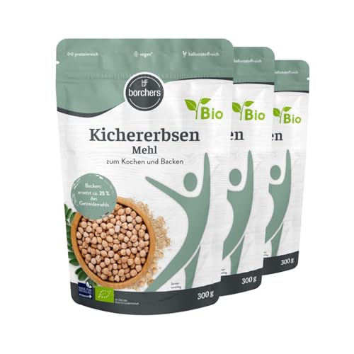 3x borchers Bio Kichererbsen Mehl | 3x 300g | Reich an Ballaststoffen | Proteinquelle | Ideal für orientalische Gerichte | Von Natur aus vegan | 900g