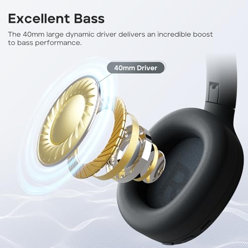 Tribit Wireless Over-Ear Headphones QuietPlus 81, Hybrid Active Noise Cancelling, Bluetooth 6.0 Headset, 110H Playtime, 6 Custom EQ via App, Deep Bass, Foldable, Comfortable, Lightweight for Travel - Image 5