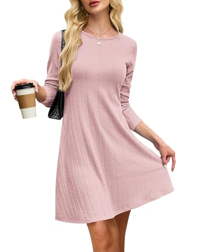 AUSELILY Kleid Herbst Damen Strickkleid Leichtes Winterkleider Damen Herbstkleid Langarm Kleid Elegantes Pulloverkleid Rundhalsausschnitt