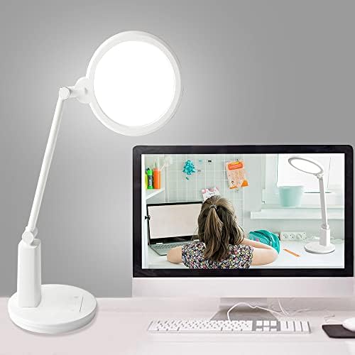 LED Desk Lamp Adjustable Light, Modern Study Desk Lamp Daylight Lamp, Bright Full Spectrum 2-in-1Energy Efficient Natural LEDs for Home Office Reading Lamps with USB Charging Port, Soft Light (White)