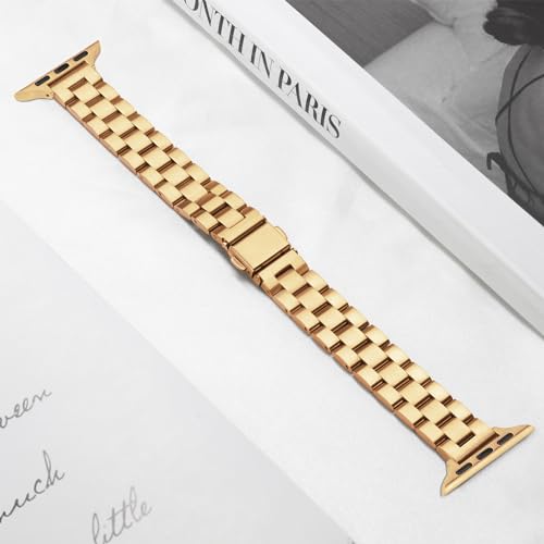 Image of Melyis Slim Metal Band Compatible with Apple Watch Bands for Women 46mm 45mm 44mm 42mm 49mm, Premium Stainless Steel iWatch Bands for Apple Watch Band Series 11 10 9 SE Series 8 7 6 5 4 3 2 1 Ultra, Gold