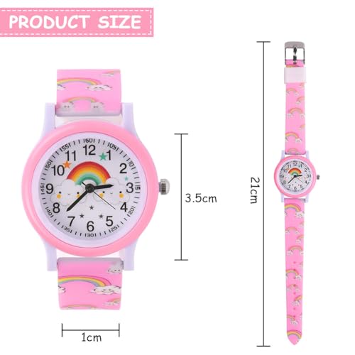 OFFCUP Kinderuhr, Lernuhr Analog Quarz, 3D-Cartoon-Design, Kinder Uhren, Silikon Uhrenarmband, 3 Jahre bis 11 Jahre, Armbanduhr Mädchen Junge Kinder analoge Quarzuhr -Rosa Regenbogen