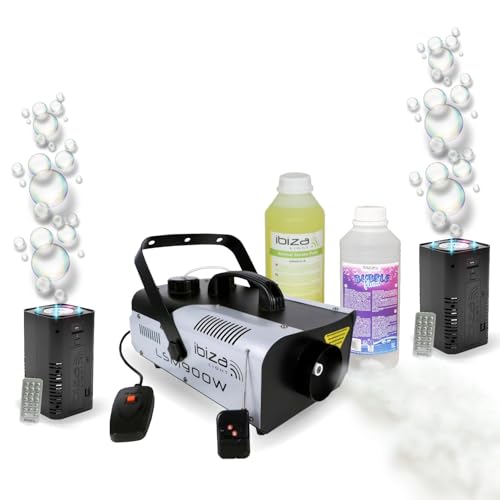 Ibiza - Pack Lumière Machine fumée 900W Ibiza LSM900W - 2 Machines à Bulles LED BUBBLE-DREAM - Liquides inclus - Mariage Soirée Club