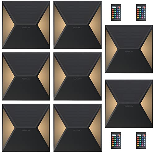 Auraxy Upgrades Led Solar Fence Light, Ip68 Waterproof Warm White And Color Glow With Remote Control Deck Light, Solar Outdoor Decoration Lights For Wall, Step, Yard, Garden, Christmas, Party(8 Pack) #TOP5