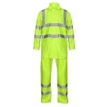 Herren Regenanzug für hohe Sichtbarkeit, wasserdicht, Arbeitskleidung für Erwachsene, mit Klappentasche vorne, 2-teilig, gelb, XXX-Large