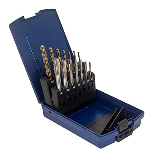WSH-TOOLS Maschinengewindebohrer Set Durchgangsloch M3, M4, M5, M6, M8, M10, M12 HSSE-Co5 Kunststoffbox 14-teilig Blank Cover
