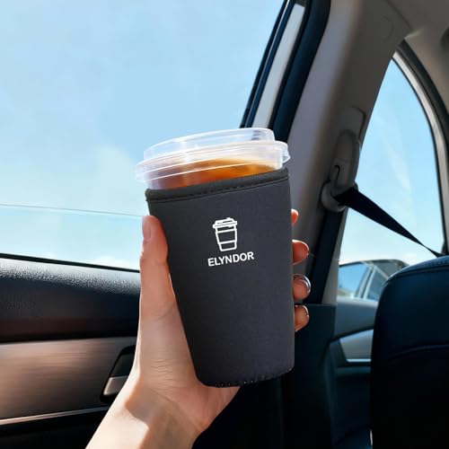 Image of Reusable Insulated Sleeve for Iced Coffee Cup, 3-Pack Coffee Neoprene Drink Sleeve for Cold & Hot Drinks, Beverage Holder for Iced Coffee (Black Solid)