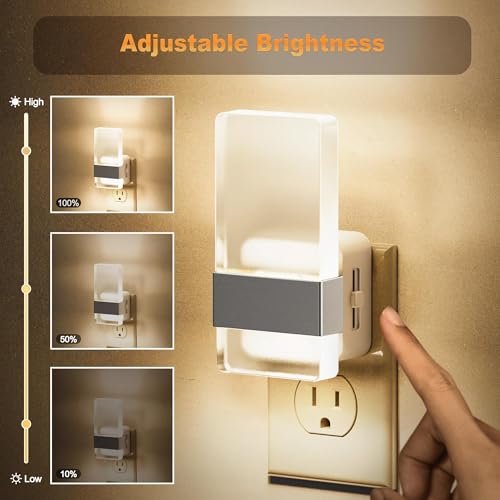 Image of JandCase Night Lights Plug into Wall, Dusk to Dawn Sensor, 3000K Soft White LED, Acrylic Design, 0-100lm Adjustable Brightness, for Bedroom, Bathroom, Living Room, Hallway