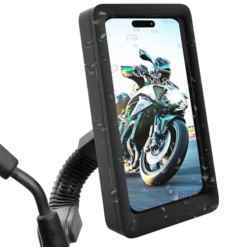 Sovica Soporte movil Moto retrovisor Impermeable Funda Compatible con Smartphones de hasta 7.5 con Ventana Trasera fijacion irrompible y Segura al Espejo retrovisor