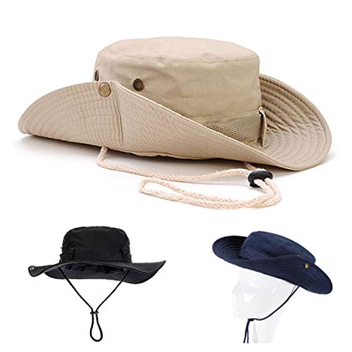 Sikuer Outdoor Safari Hat, 3 Pieces Foldable Sun Protection Boonie Hat Wide Brim Breathable Fishing Cap with Chin Strap for Men Women