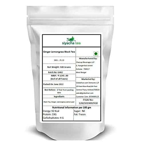 Image of Siyacha Tea Ginger Lemongrass Black Tea, 500 Grams, Helps in Digestion, Natural Anti Oxidants Rich, Energy & Immunity Booster, Whole Loose Leaf Beverage, Makes 250 Cups (approx)