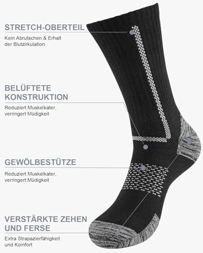 Niorasen Socken Herren, Gepolstert Atmungsaktive Wandersocken Sportsocken, Baumwolle Crew Tennissocken Arbeitssocken Laufsocken 5 Paar 5