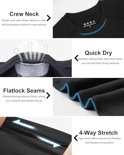 Boys Compression Shirt Short Sleeve, Youth Quick Dry Basketball Football Undershirts, Kids Athletic Sports Base Layer3