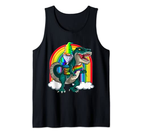 Bandera LGBT T-Rex Gnomo Arco Iris Bandera, Gnomo LGBT Gay Pride Camiseta sin Mangas